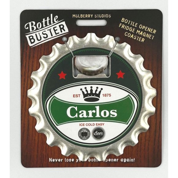 Carlos Bottle Buster Bottle Opener Fridge Magnet Coaster Pre-Personalized - Picture 1 of 1